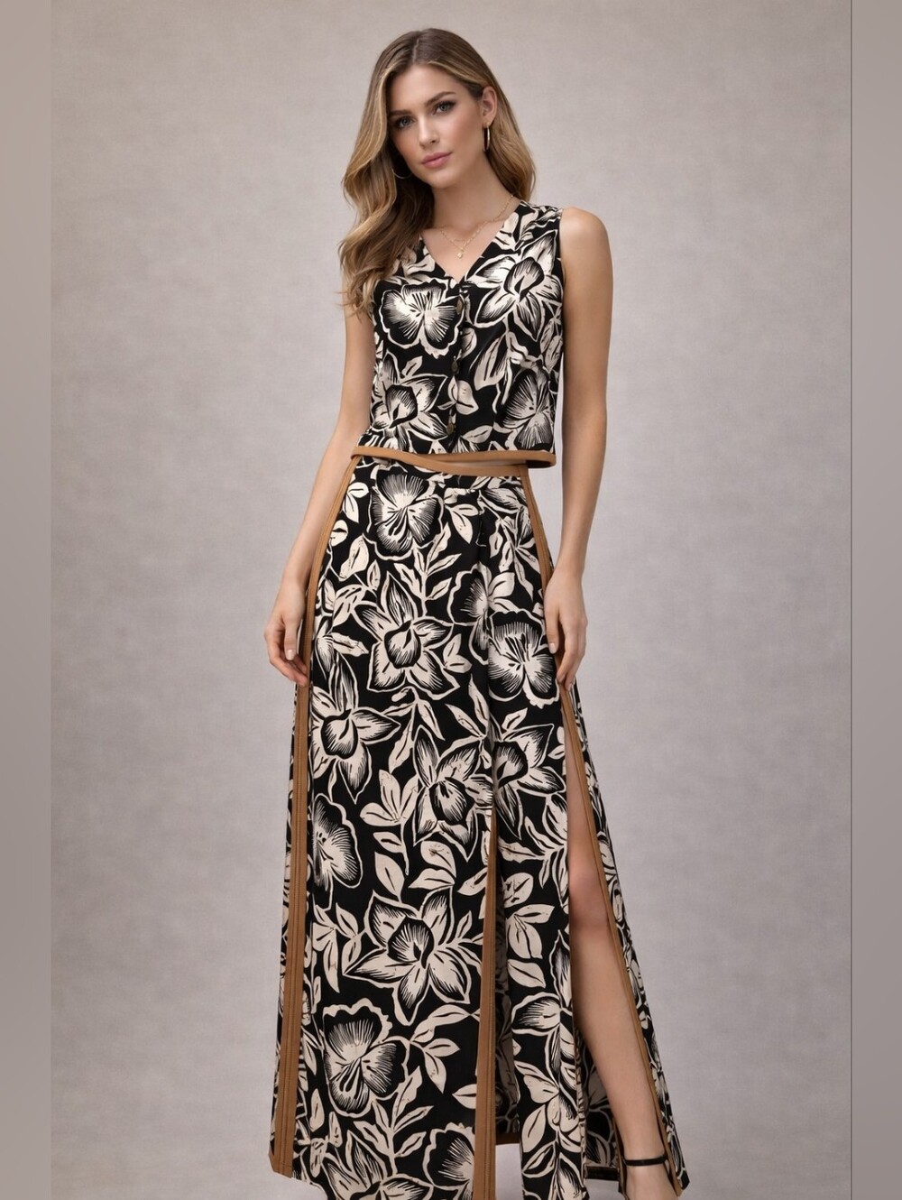 Refashioned Vintage Floral Rayon Matching Set Crop Top & Maxi Skirt Handmade One